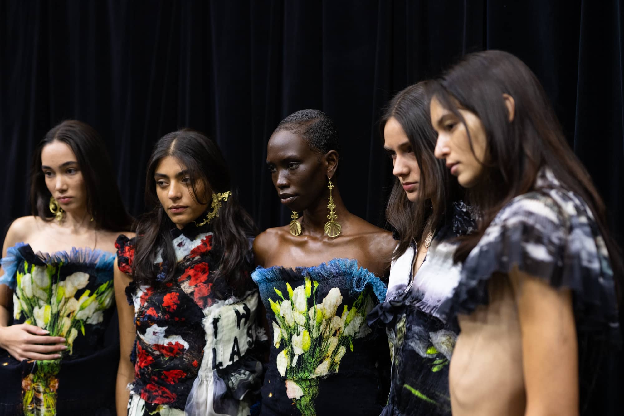 Afterpay Australian Fashion Week 2023 - hair by Redken Hair Director, Justin Pace and the Redken Backstage Styling Crew - five models with hair done ready to walk the runway
